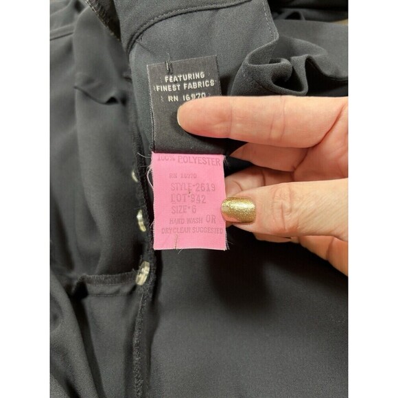 Joy Stevens California Wrap Dress Black 6 Sheer Ruffles Cut Out Long Sleeve - Picture 8 of 10